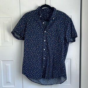 J. Crew Blue and White Polka Dot Casual Shirt